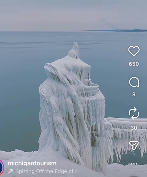 Frozen lighthouse in St. Joseph, Michigan